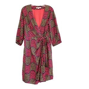 Boden Wrap Dress Geometric Pattern V-Neck Silk Blend 10